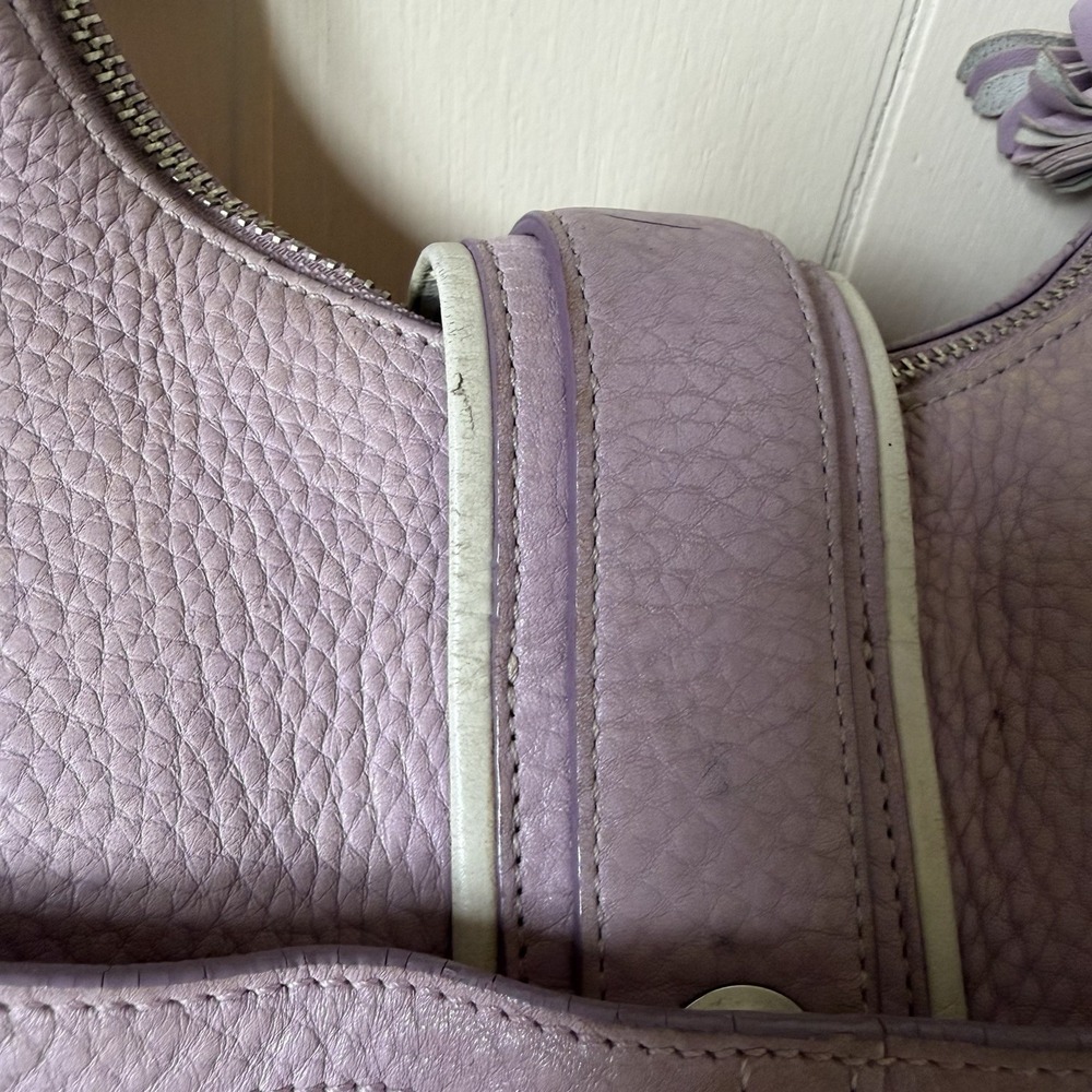 Coach Lilac Pebbled Shoulder Bag Buckle Accent Silver Hardware Designer Classic - Picture 8 of 14